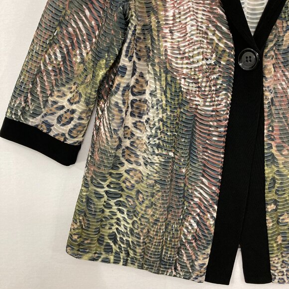 Slinky Brand size 1X Multi Color Animal Print Slinky Knit Stretch Jacket - Picture 4 of 10